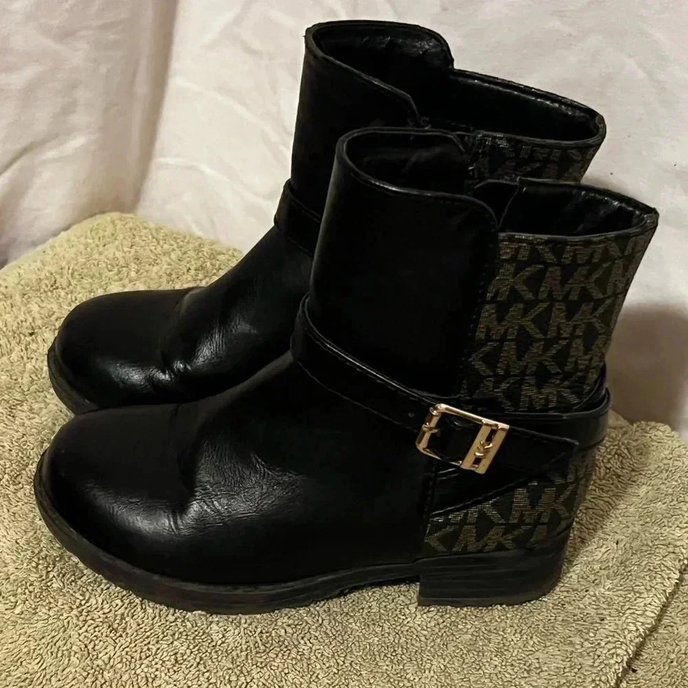 Michael Kors Kids Girls Sz 10 Black & Brown Faux Leather Boots